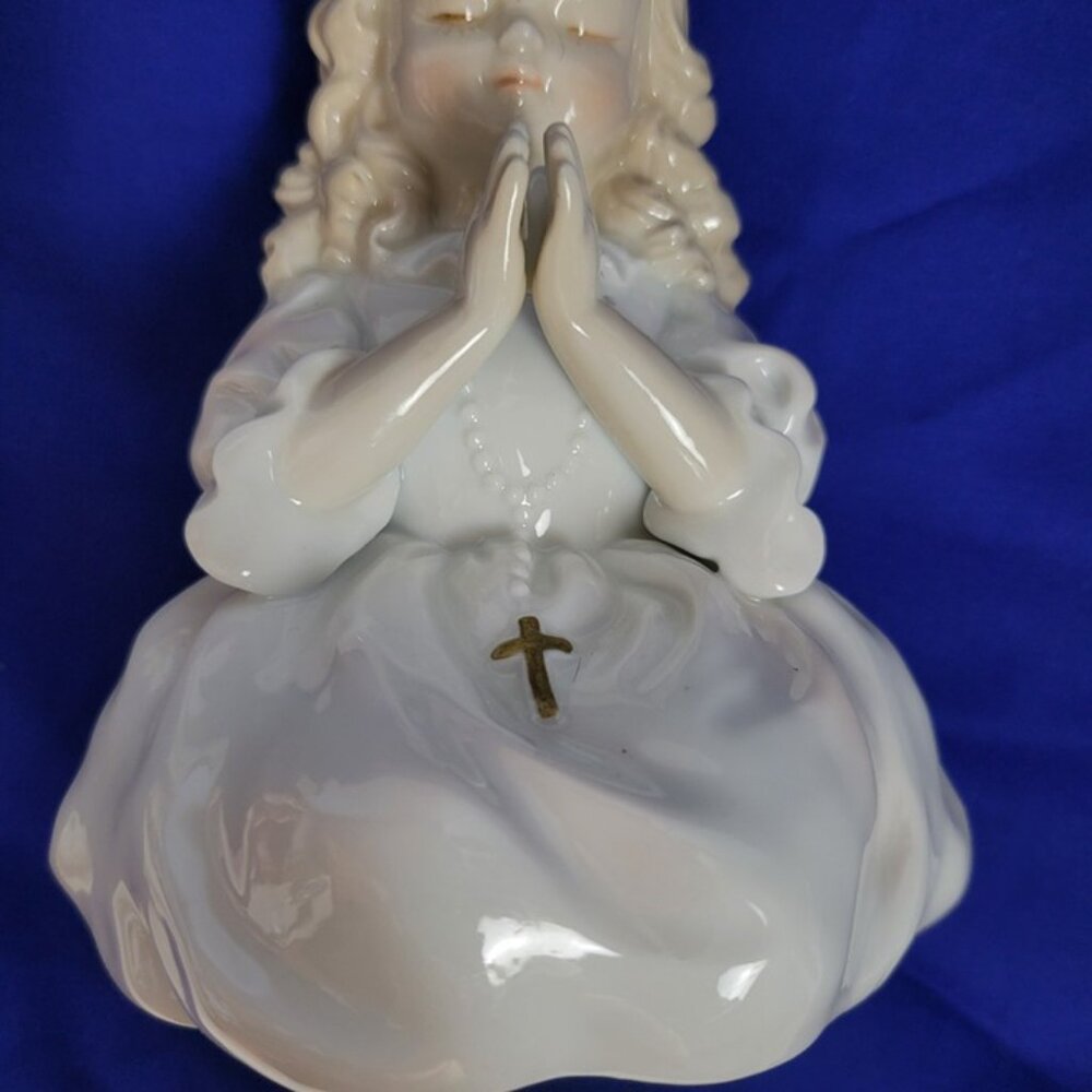 Figurine Night Light Praying Blonde Girl Porcelain Religious Rosary no cord Vtg - Picture 3 of 8